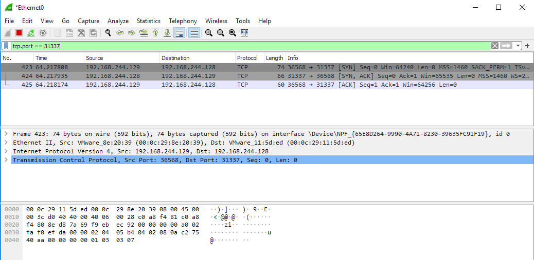 Handshake in Wireshark